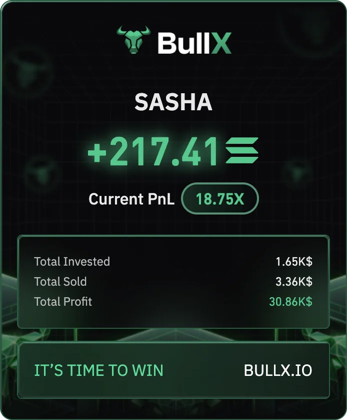 SASHA trade result showing +217.41 SOL and 18.75X PnL